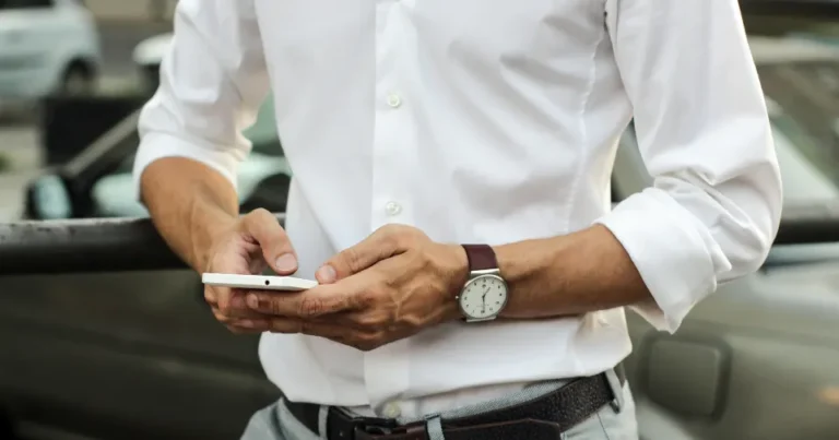 Customer using a smartphone to leave a review
